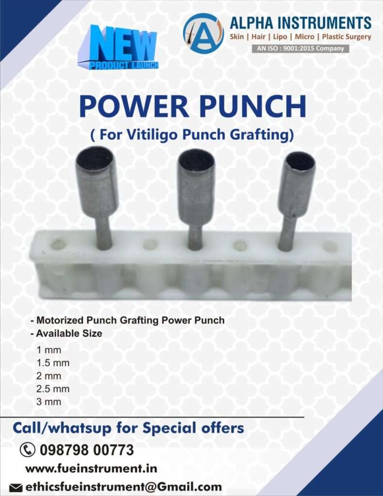 "Motorised Vitiligo Power Punch, highlighting its state-of-the-art design for accurate and efficient skin graft extraction, essential for advanced vitiligo treatments."






