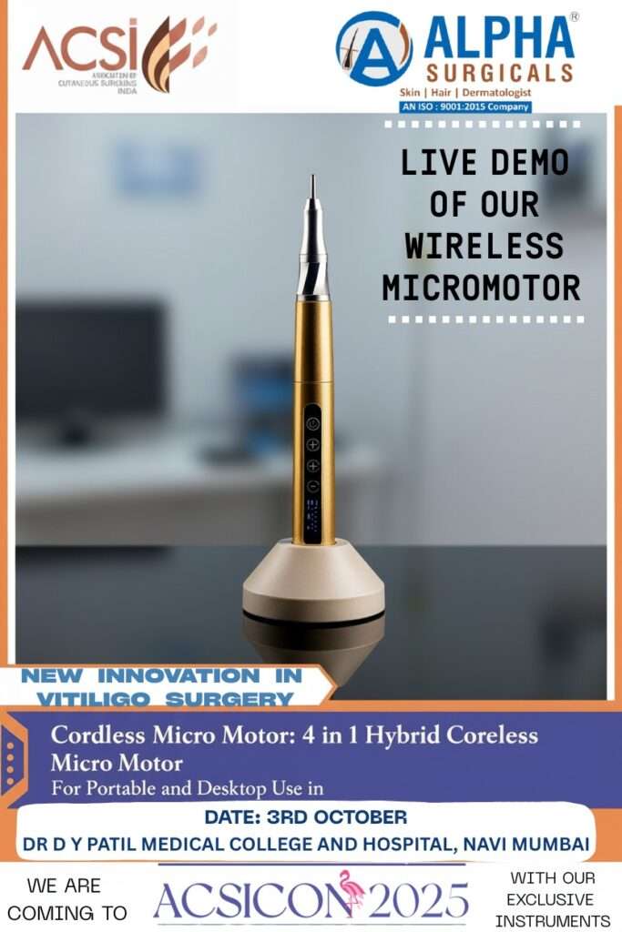 Alpha Surgicals wireless micromotor at ACSICON 2025 Navi Mumbai - cordless surgical innovation for vitiligo surgery