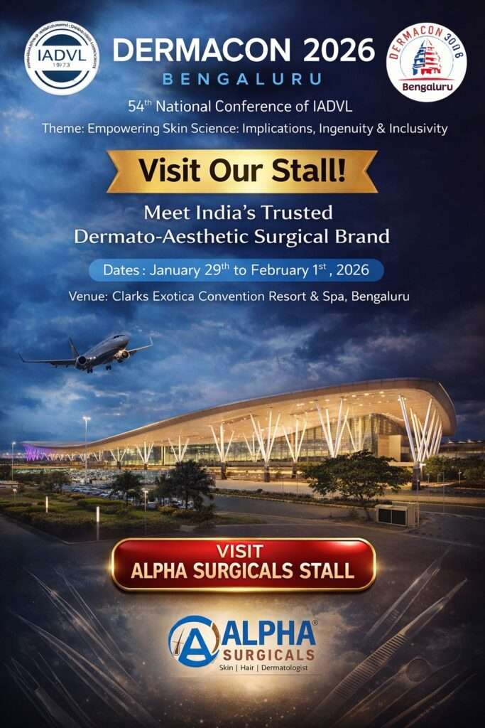 Alpha Surgicals Dermacon 2026 Bengaluru event showcasing dermatology surgical instruments at IADVL conference