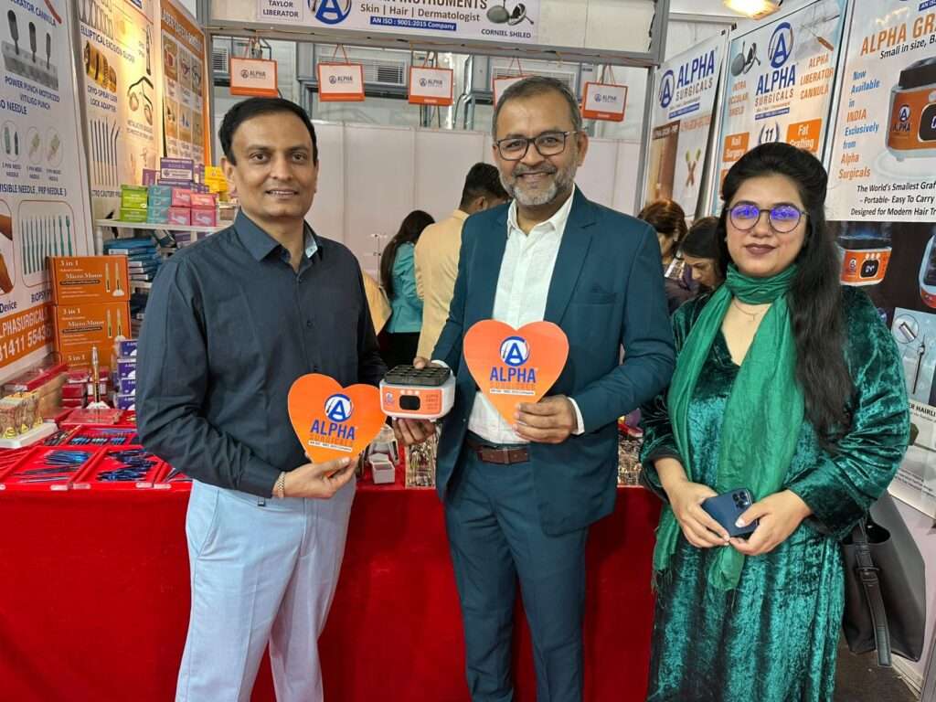 Dr Yogesh Bhingradiya at Alpha Surgicals booth during Dermacon 2026 showcasing the new Alpha Graft Chiller