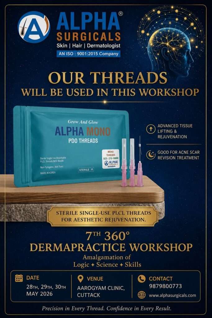 Alpha Mono PDO Threads showcased at 7th Dermapractice Workshop 2026 by Alpha Surgicals