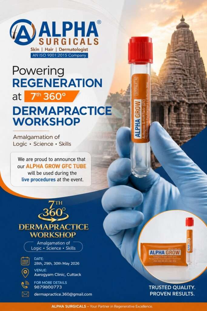 ALPHA GROW GFC Tube showcased by Alpha Surgicals at the 7th 360° Dermapractice Workshop in Cuttack