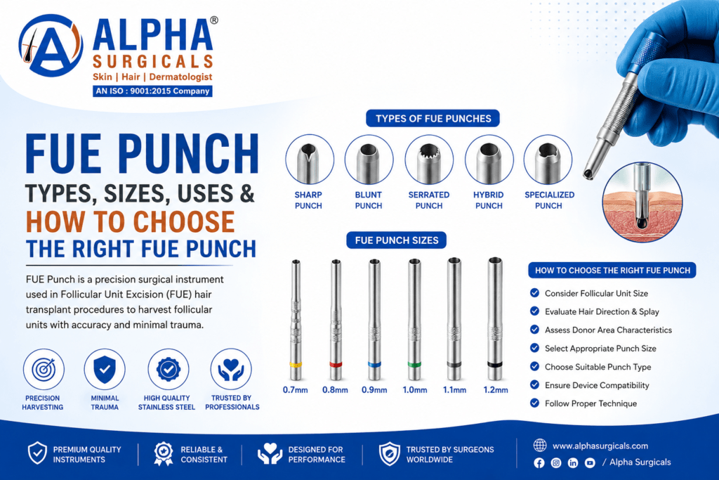 FUE punch types and sizes for hair transplant procedures