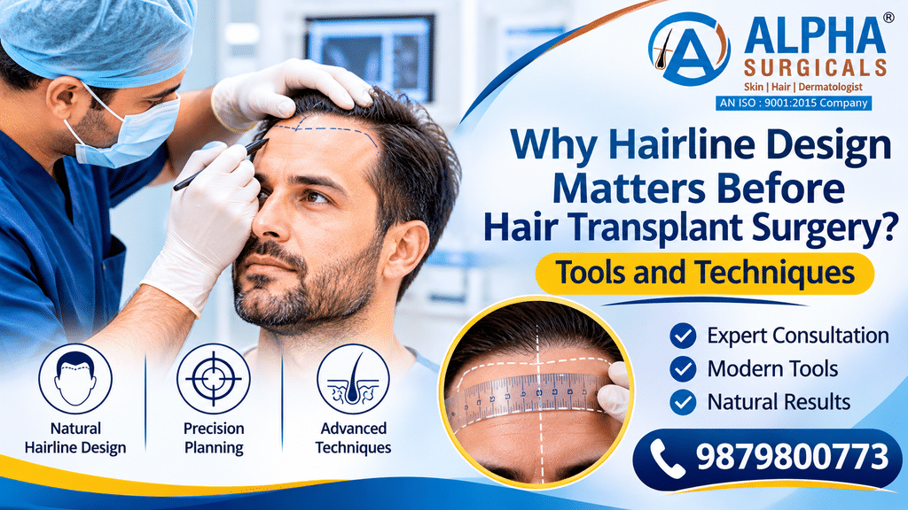 Alpha Surgical hair transplant specialist marking a patient's hairline before surgery