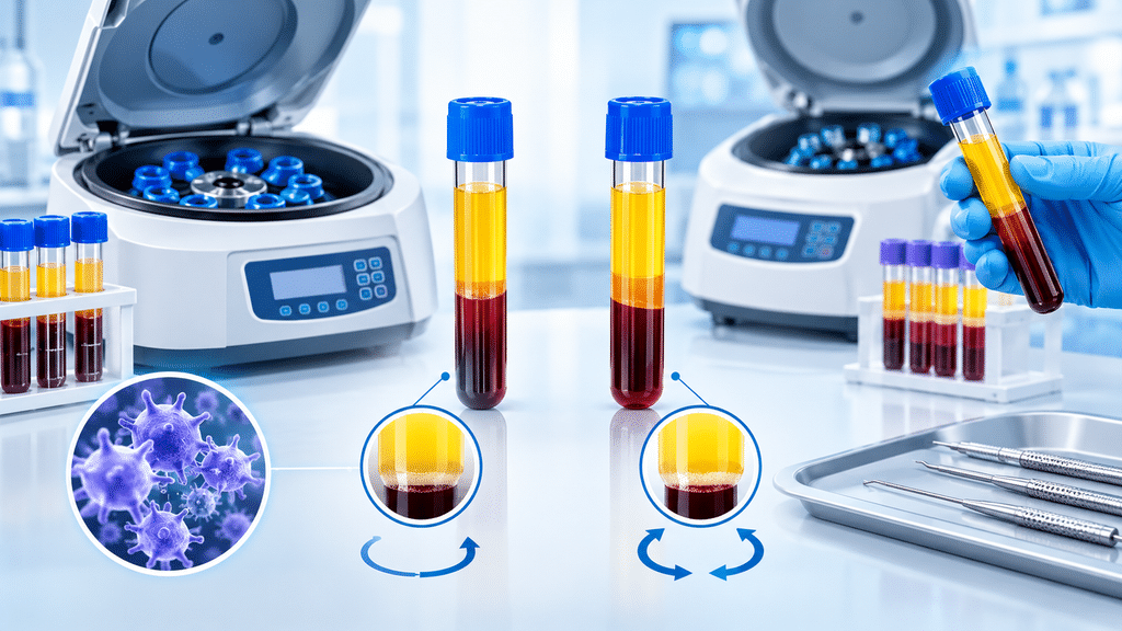 Single-spin vs double-spin PRP preparation with platelet-rich plasma tubes and centrifuge equipment by Alpha Surgical