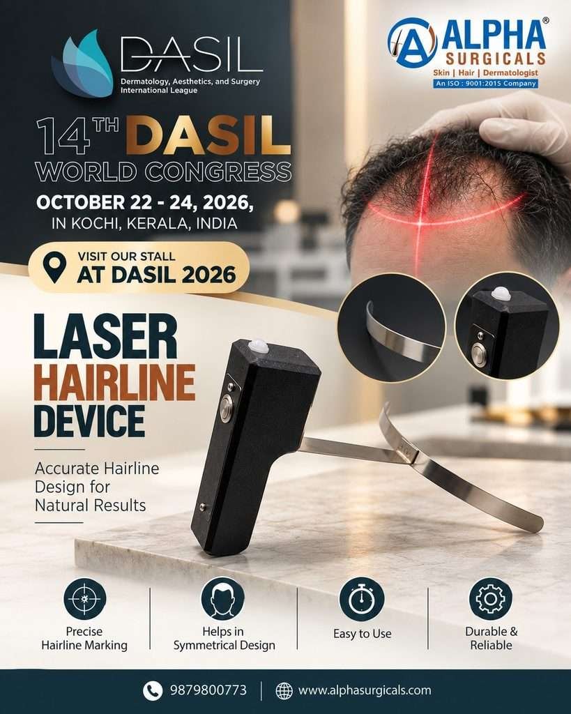 Alpha Surgical Laser Hairline Device featured at the 14th DASIL World Congress 2026 in Kochi, India.