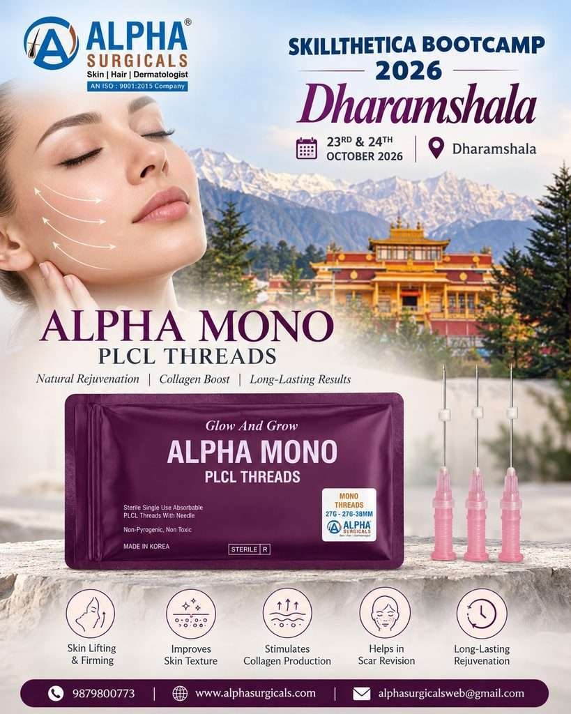 Alpha Surgicals Alpha Mono PLCL Threads featured at Skillthetica Bootcamp 2026 in Dharamshala.
